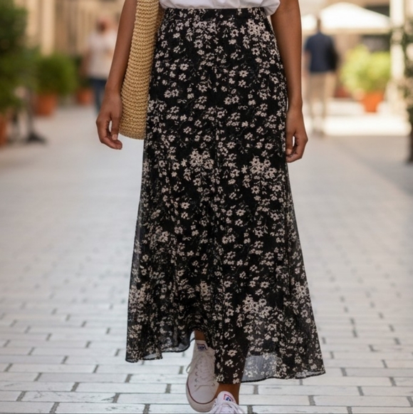 TanJay Dresses & Skirts - TanJay Elegant Black and White Floral Maxi Skirt 6790